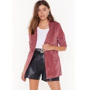 NWT Nast Gal Say It Stripe Velvet Striped Blazer